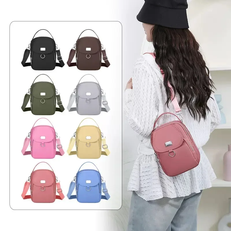 

Женская светло-голубая нейлоновая сумка через плечо - повседневная мини-сумка кросс-боди с регулируемым ремнем, многослойная, с внешним отверстием для наушников, однотонная