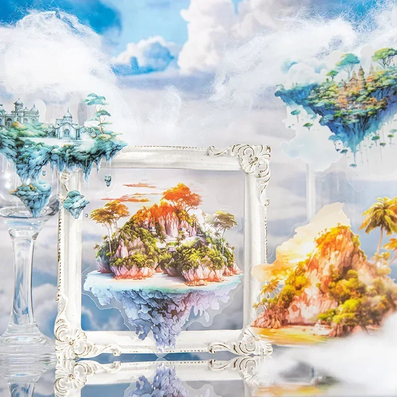 10 قطعة السماء ذات المناظر الطبيعية الخلابة ميراج حزمة على شكل الألبان ملصقات الحيوانات الأليفة العائمة جزيرة لوازم خلفية سجل القصاصات قطع 176*125 مللي متر