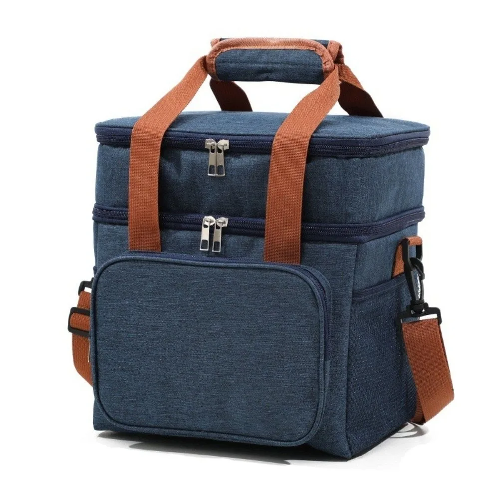 Large Capacity Insulated Lunch Bag Lightweight Adjustable Shoulder Strap Picnic Tote Bag Side Pocket Waterproof