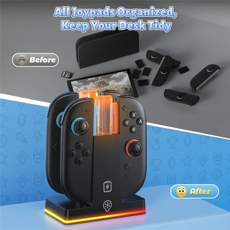 【ABUP】Magnetic Fast Charger Charging Dock For Nintendo Switch 2, 9 RGB Light Charging Station For Joycon 2 Game Accessories - view 2