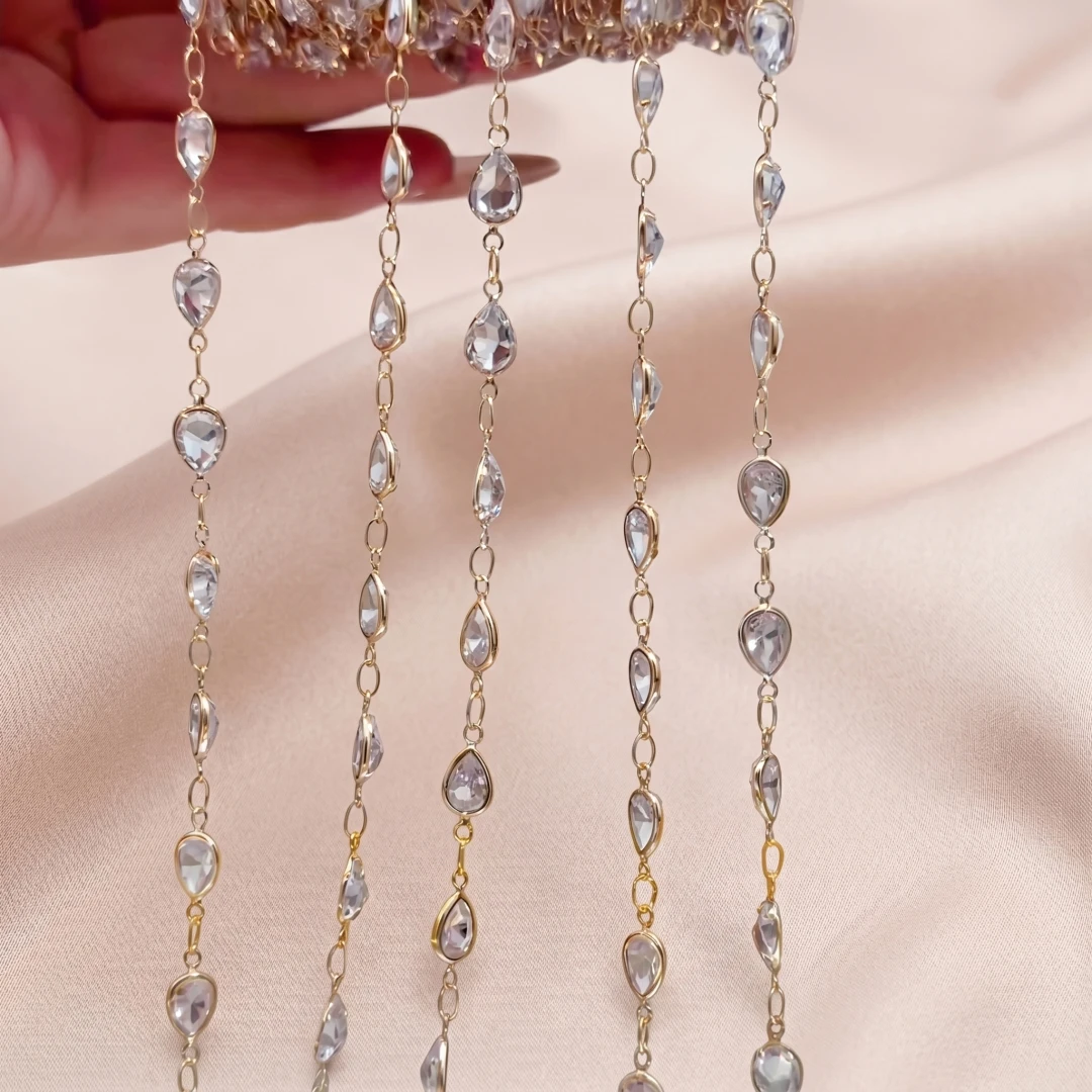 1 Meter Zirkon-Kristall-Strass-Messing-Schmuckkette, Kristall-Halskette für Damen, Armband-Schmuckherstellungszubehör – Detail 3