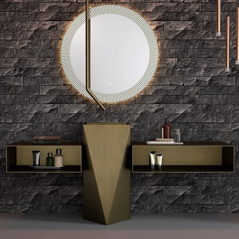 

Bronze rhombus personalized floor integrated stainless steel column wash basin