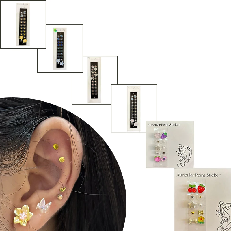 20 بقع فراشة زهرة شكل كريستال الأذن البذور الوخز بالإبر الأذني المتاح الأذن ملصقات تدليك العلاج إبرة التصحيح #1