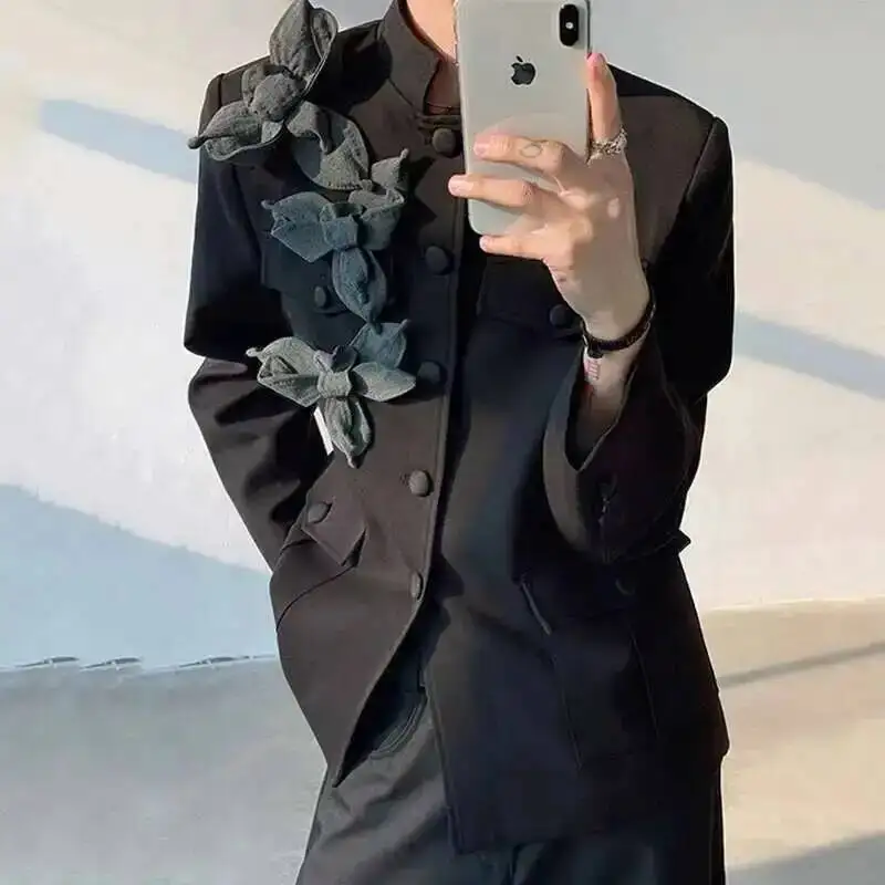 New Chinese Style Orchid Men's Blazer Stand Up Collar Niche Design Male Suit Jacket Patchwork New Trendy Spring 2026 9EOSR