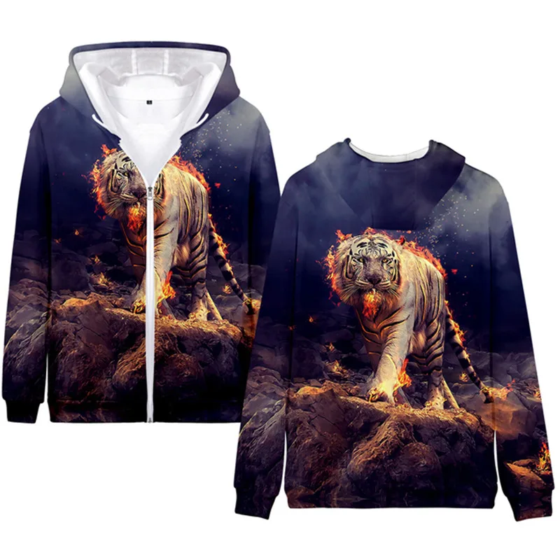 Fashion Spring Autumn Animal Hoodies Tiger Skin 3D All Over Printed Men's Sweatshirts Unisex Casual Jacket Streetwear Coat