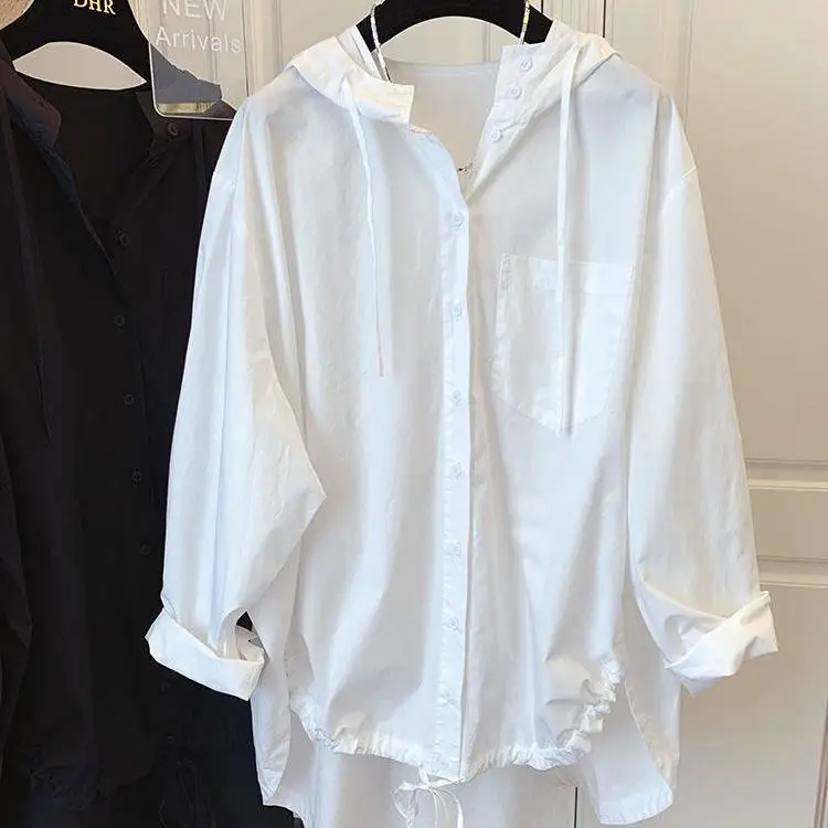 

Design Sensation Korean Loose Casual Mid-Length Hooded Long Sve irt Jaet Women's 2025 Spring Faion Top