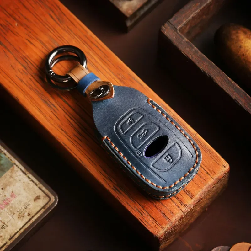 for Subaru Key Case Forester Genuine Leather Car Keychain Key Fob Cover Holder Protective Shell Accessories