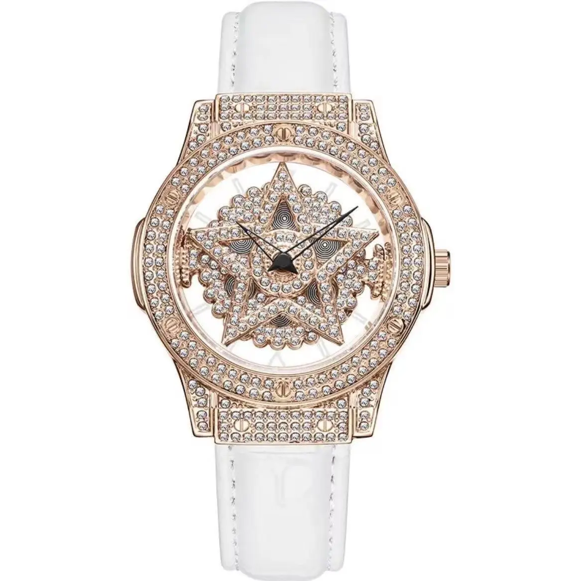 UTHAI L99 Women\'s Watch Wheel 360 ° Rotation Five Star Hollow Full Diamond Luxury Full Sky Star Waterproof Female Clock Watches