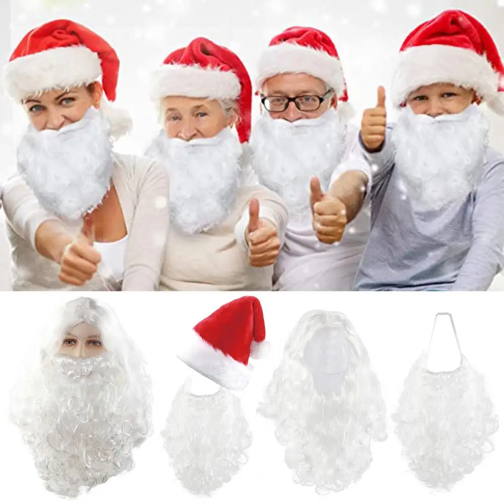 Comfortable Santa Headgear Santa Style Christmas Costume Wig Set with Curly White Beard for Christmas Cosplay Holiday Parties