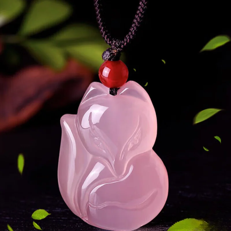 Pink Fox Pendant, Men's and Women's Necklace, Agate Pendant.