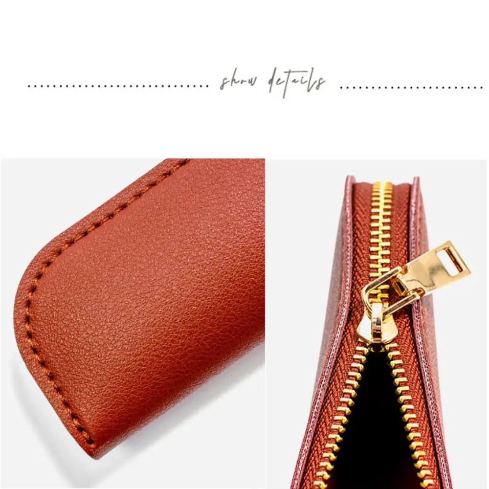 Stylish Portable Simple Pen Bag Leather Compact Stationery Organizer Multi-function Elegant Stationery Storage Bag