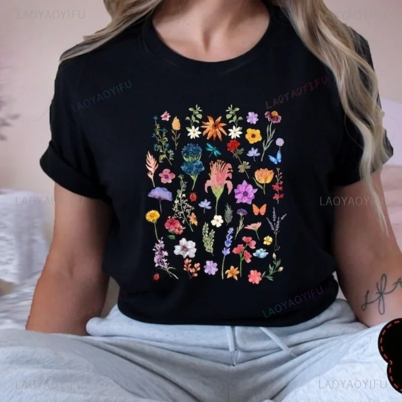 Floral Graphic Tees Funny Pattern T-Shirts Flower Language Botany Aesthetics Originality Tshirt New Year Party Tee New Style