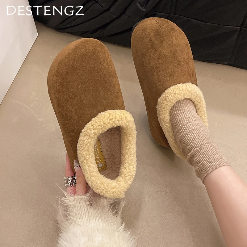 Mocassins chauds en peluche pour femmes, fourrure, chaussures plates en daim, bottes décontractées, tendance hiver, nouvelle marque de créateur, mode, 2025