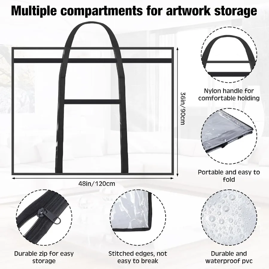 Custodia grande per portafoglio artistico Borsa portaoggetti per poster 48 x 36 con materiale in PVC e manici con cerniera Design con visione chiara per insegnanti e arte