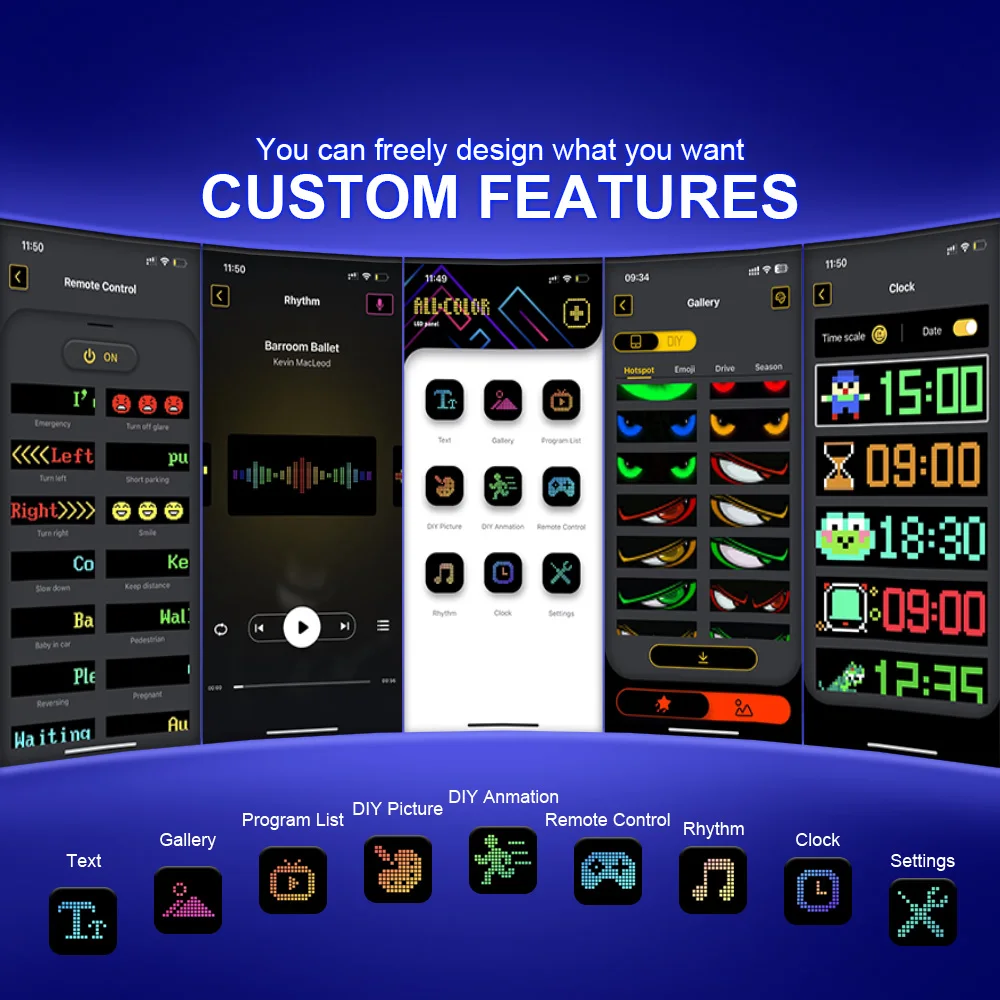Panel Piksel Matriks LED Iklan Terang Bergulir Tanda LED RGB Fleksibel USB 5V LED Tanda Mobil Kontrol Aplikasi Bluetooth Jarak Jauh