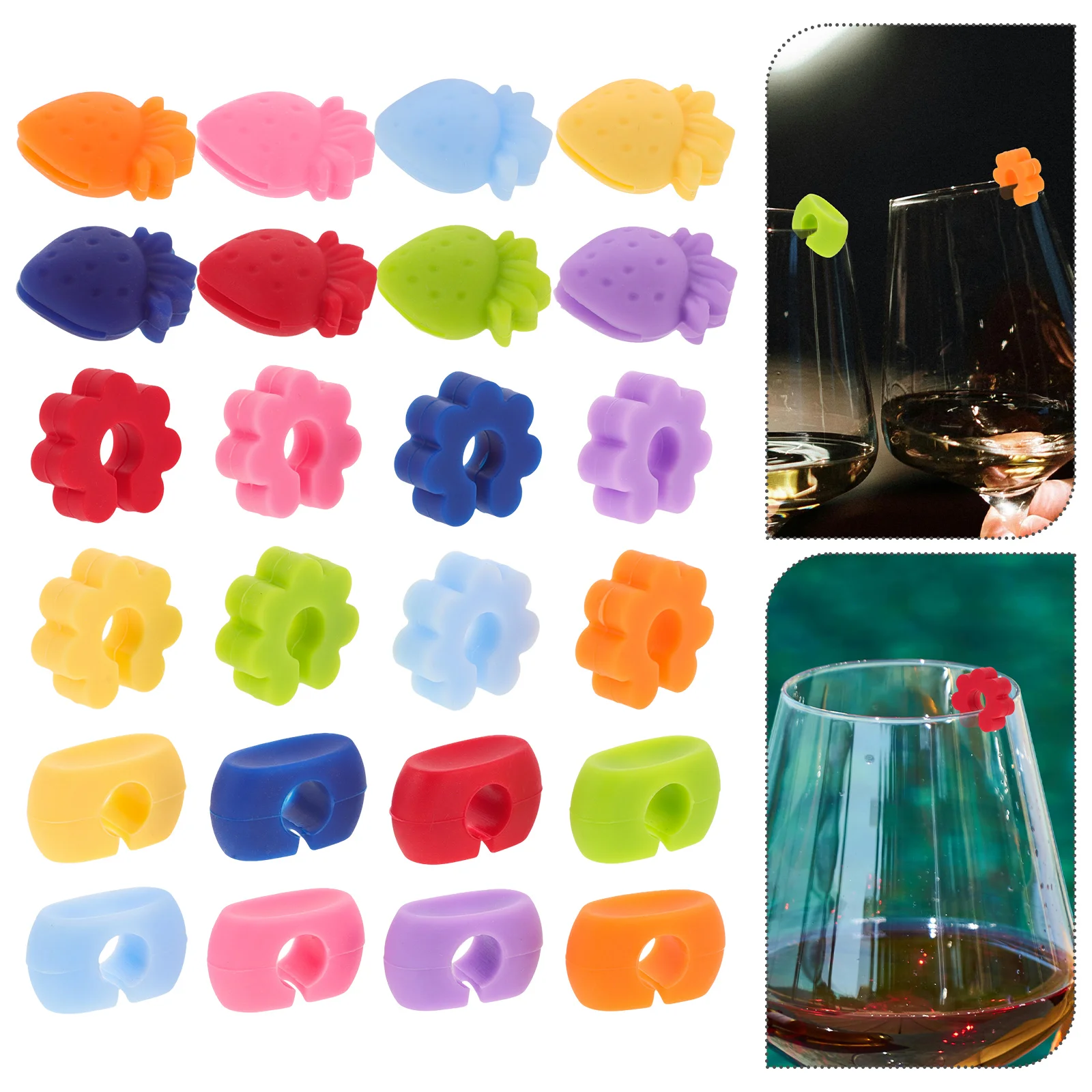 

24 Pcs Glass Identifier Silica Cup Labels for Drinks Party Markers Strawberry Flower Design Silicone Bottle