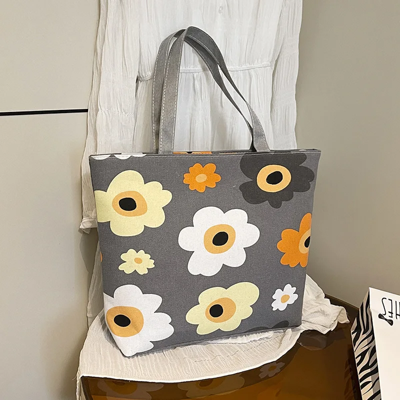 Fresh Printed Canvas Bag Crossbody Bag Simple Fashion Large Capacity Shoulder Bag Family Style Bag Shopping Bag For Women Gift