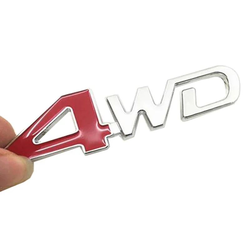 Car Tail Rear Side Metal 4x4 RC Car 4WD Sticker 3D Chrome Badge Car Emblem Badge Decal Auto Decor Styling 4WD Red for SUV Trunk