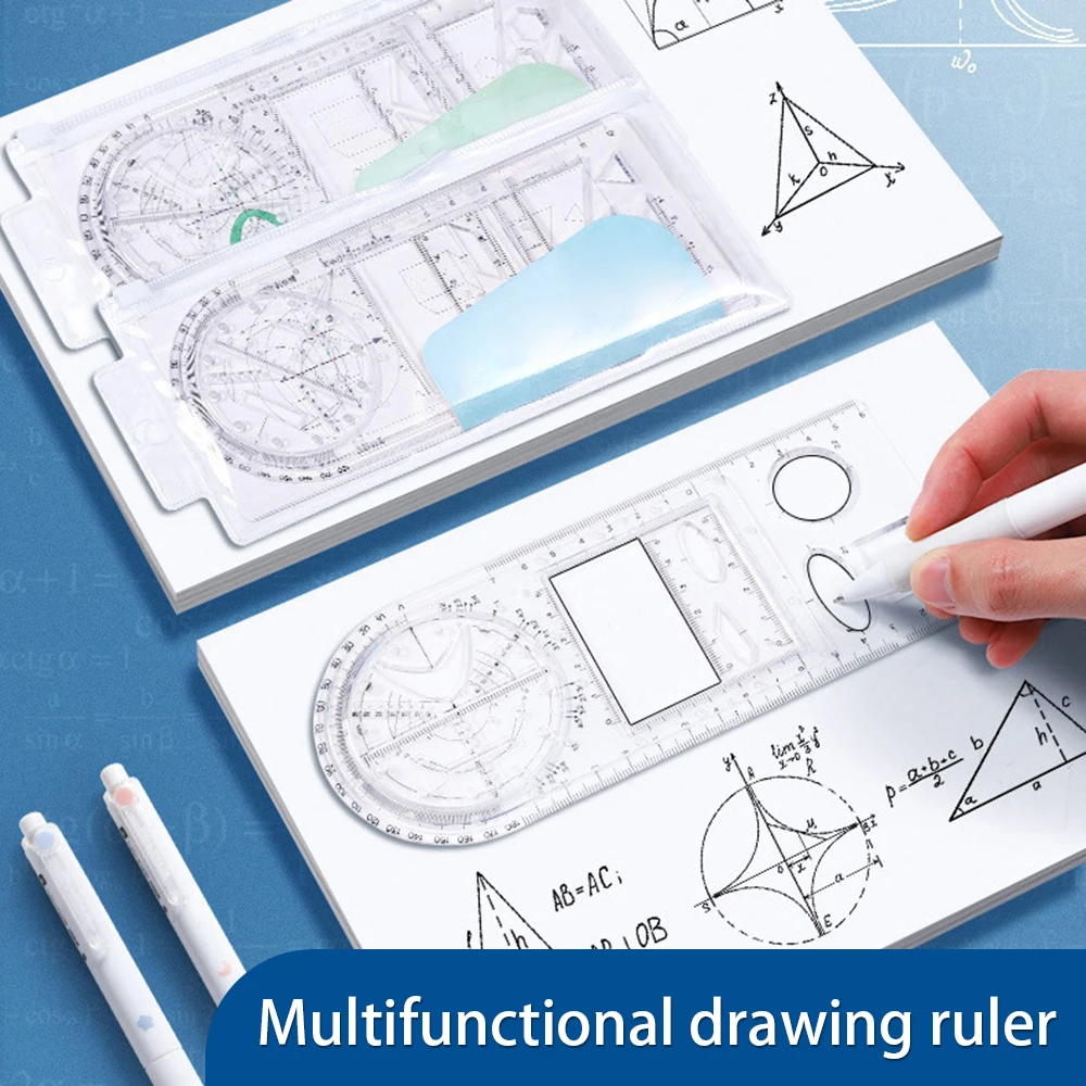 Regla geométrica multifuncional, herramienta de medición de dibujo geométrico de plantilla, reglas de borrador de plástico para suministros de