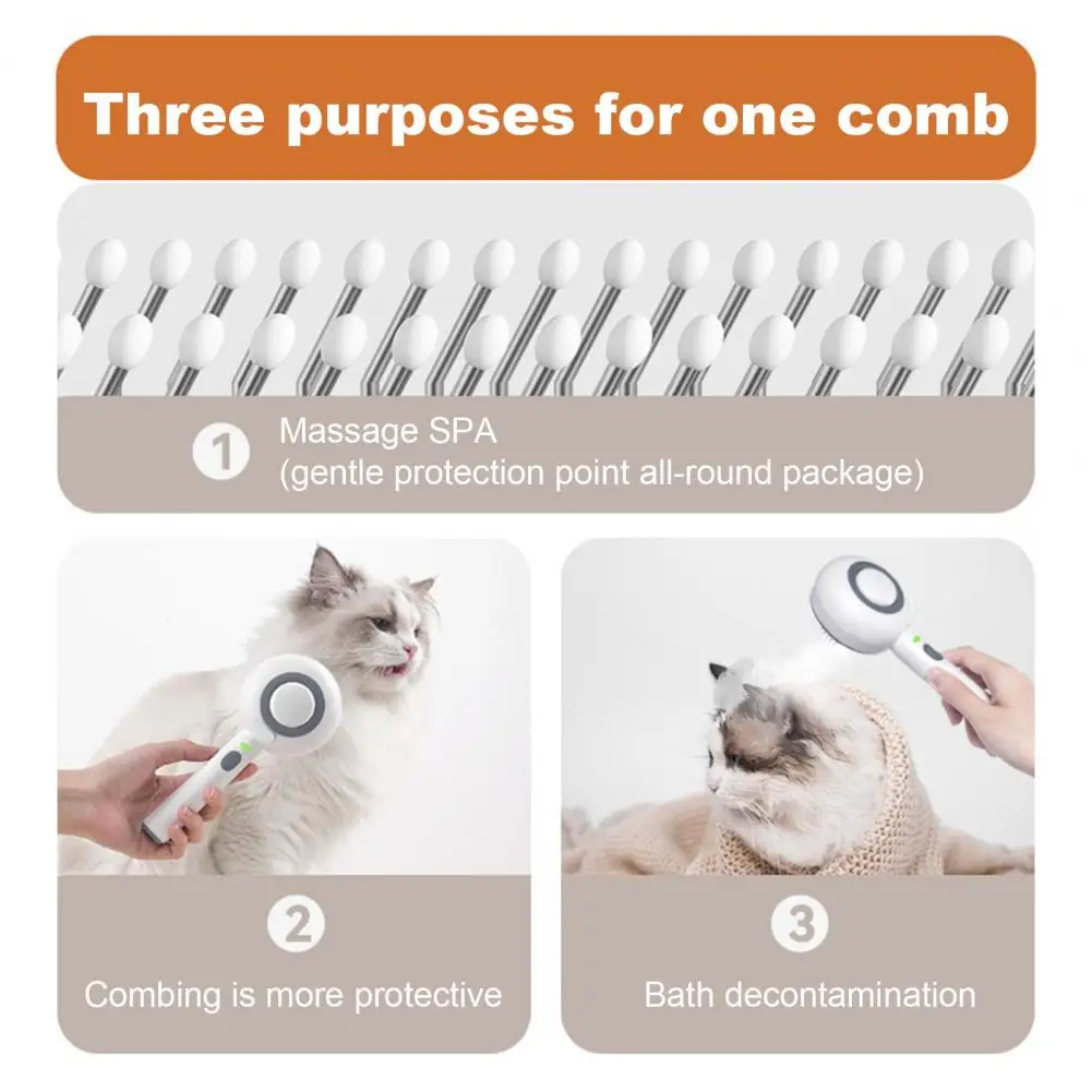 Escova longa do gato do punho, escova de vapor para o derramamento, ferramenta da remoção do cabelo com liberação para gatos e cães, 3 em 1