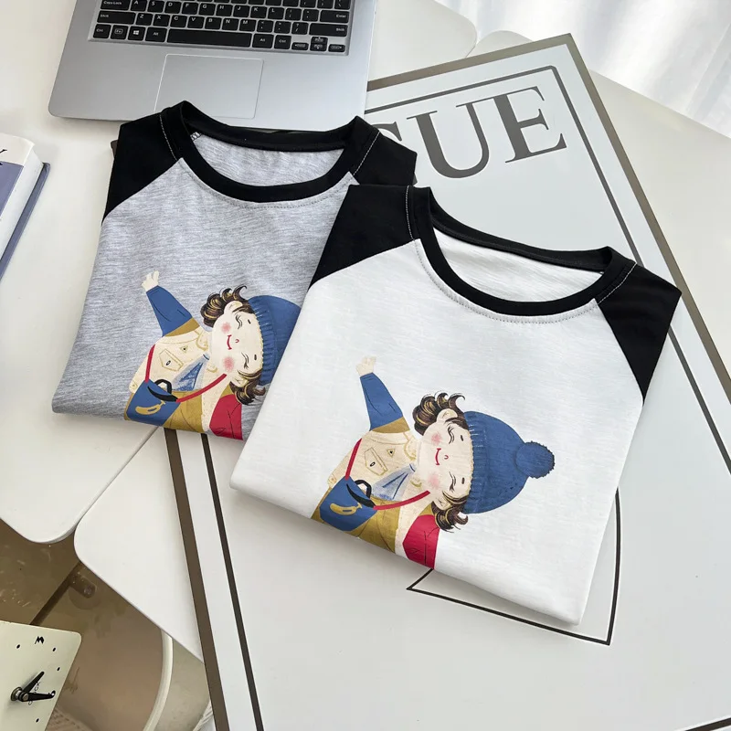 Plus Size Damen-Top 2025, Sommer, neues lässiges Raglanärmel-bedrucktes Cartoon-Bambus-Baumwoll-Kurzarm-T-Shirt 2508