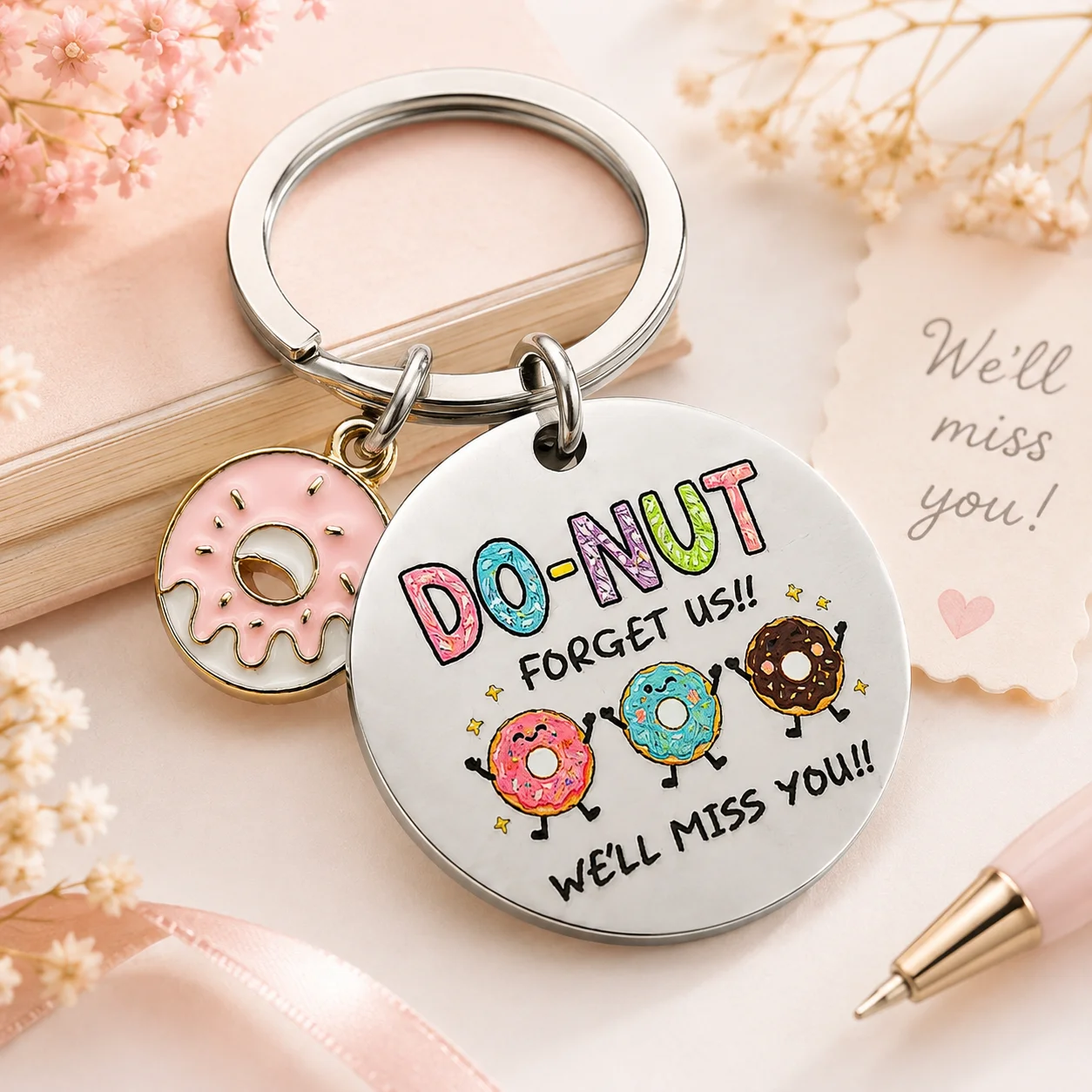 Donut Farewell Keychain, Cute Donut Charm, Going‑Away Leaving Gift, Coworker Friend Present, Birthday, Xmas, Thanksgiving