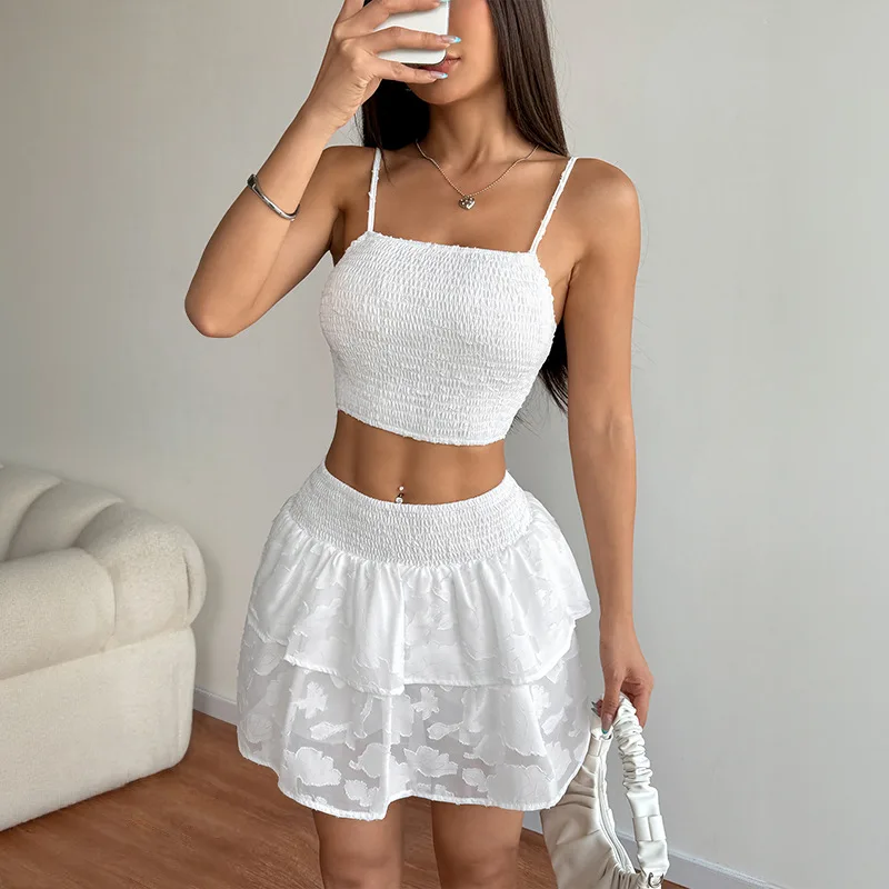 

New skirt sets summer 2025 2 piece sets woman outfit fashion suspenders Tops+sexy printing mini dress two piece outfits woman