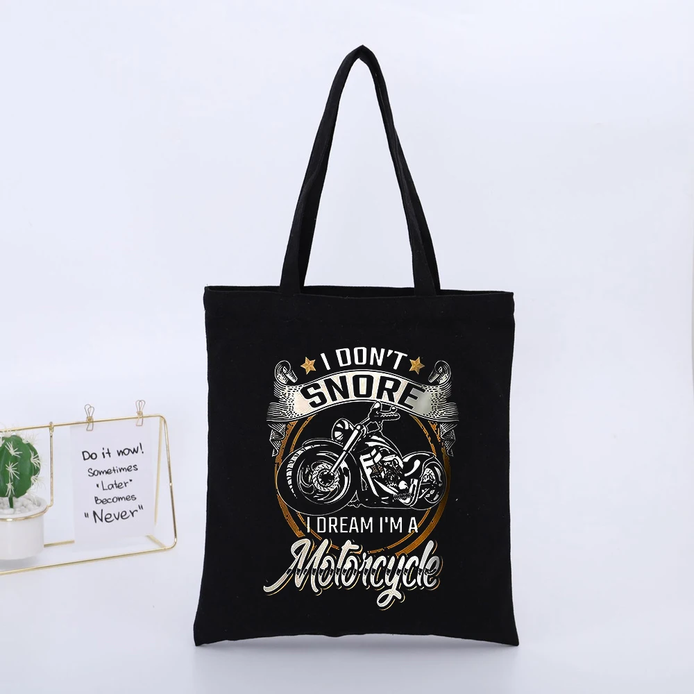 Men's Motorcycle Graphic Canvas Tote Bag with Typography Print, Vintage Style for Daily Casual Use