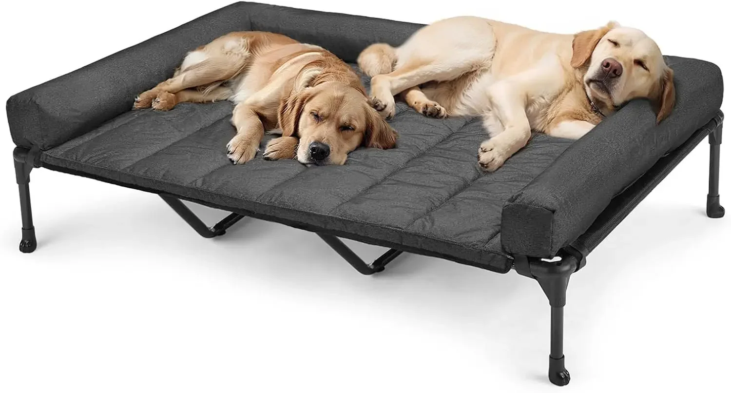 Outdoor Elevated Dog Bed with Waterproof Bolster Cushion, Cooling | Raised Dog Bed with Removable & Washable Mat Topper