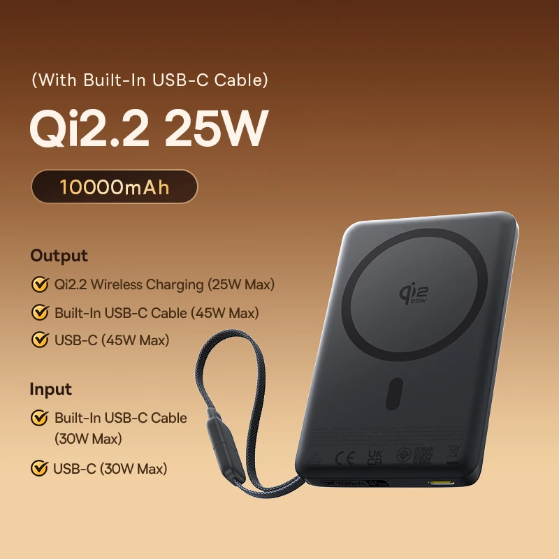 Baseus Qi2.2 25W Powerbank 10000mAh Magnetische Draadloze Oplading PD 45W USB-C Powerbank voor iPhone 17 16 Pro Max Samsung S25