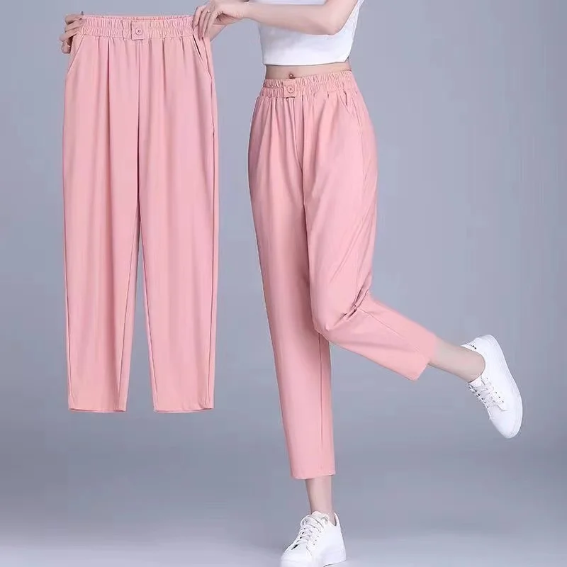 

Lce Silk Quick-drying Pants Women's 2024 Summer New Drape Harun Trousers Sweatpants Simple Ladies Stretch Pants Jogging Pants