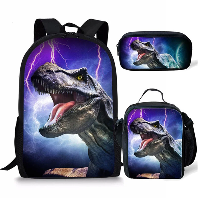 3pcs/Set Backpack Harajuku Dinosaur 3D Print School Student Bookbag Anime Laptop Daypack Lunch Bag Pencil Case