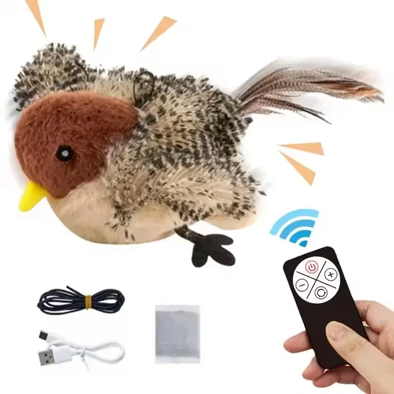 

Interactive Cat Toys Rechargeable Flying Bird Cat Toy Chirping Flapping Bird Cat Toy with 3 Levels Adjustable with Remote