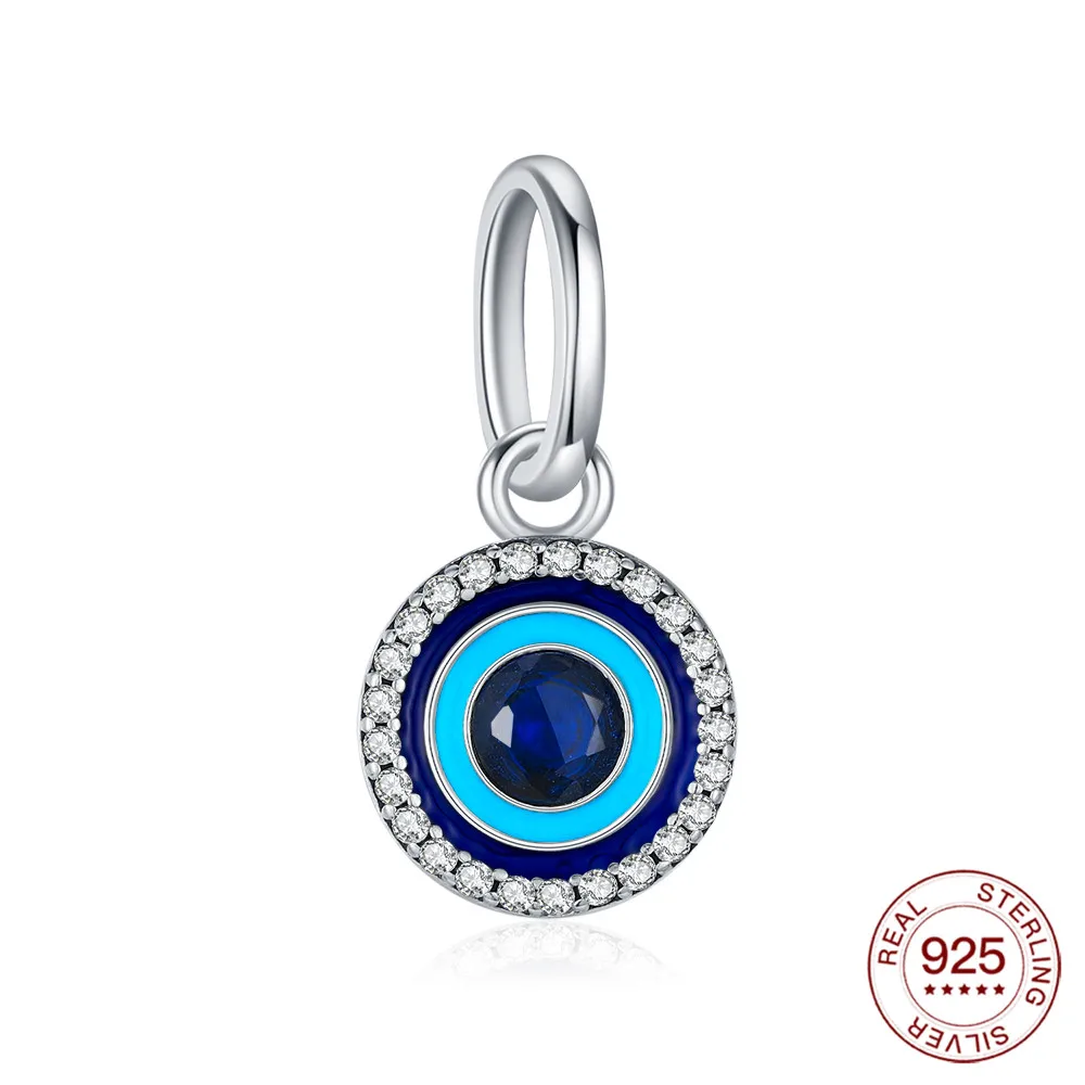 New 925 Sterling Silver Charms ME Round Evil Eye Pendant Fits Original Bracelet DIY Jewelry Outfit Holiday Gift For Women