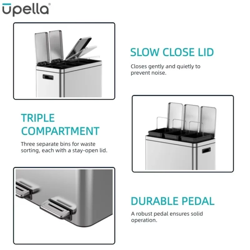 Stainless Steel Medical Divider Design Sorting Trash Can with Stay Open Lid Foot Pedal Structure for Medical Waste Management