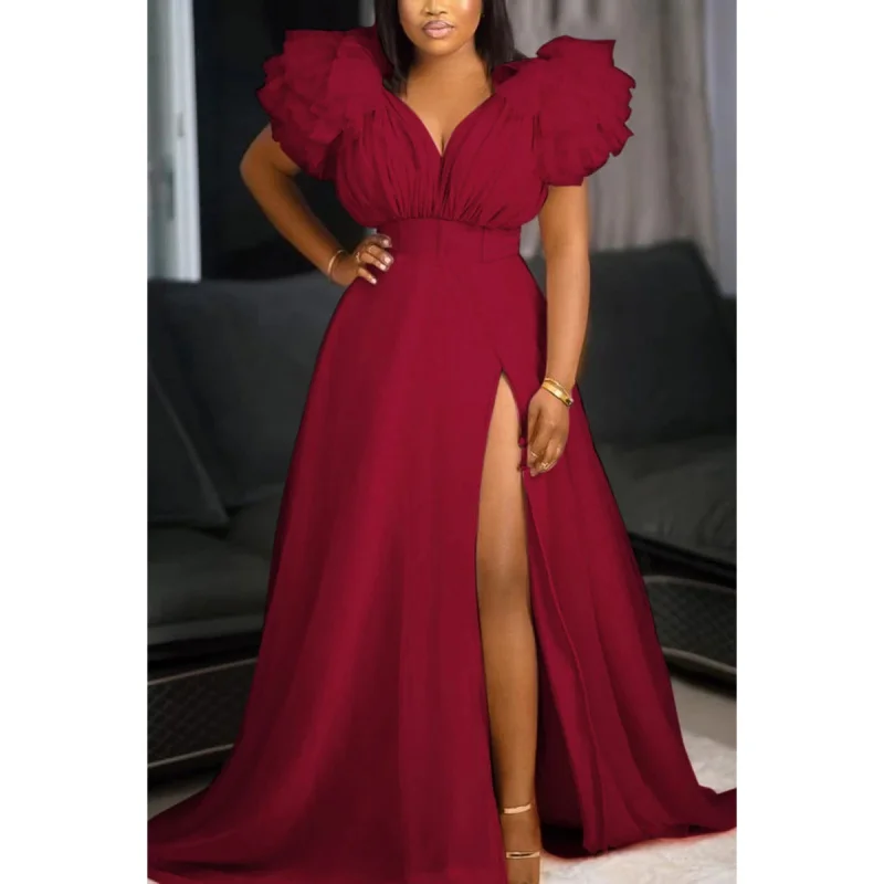 

Элегантное расклешенное платье-макси с открытыми плечами и рукавами-фонариками для женщин, весна-лето, с боковой молнией