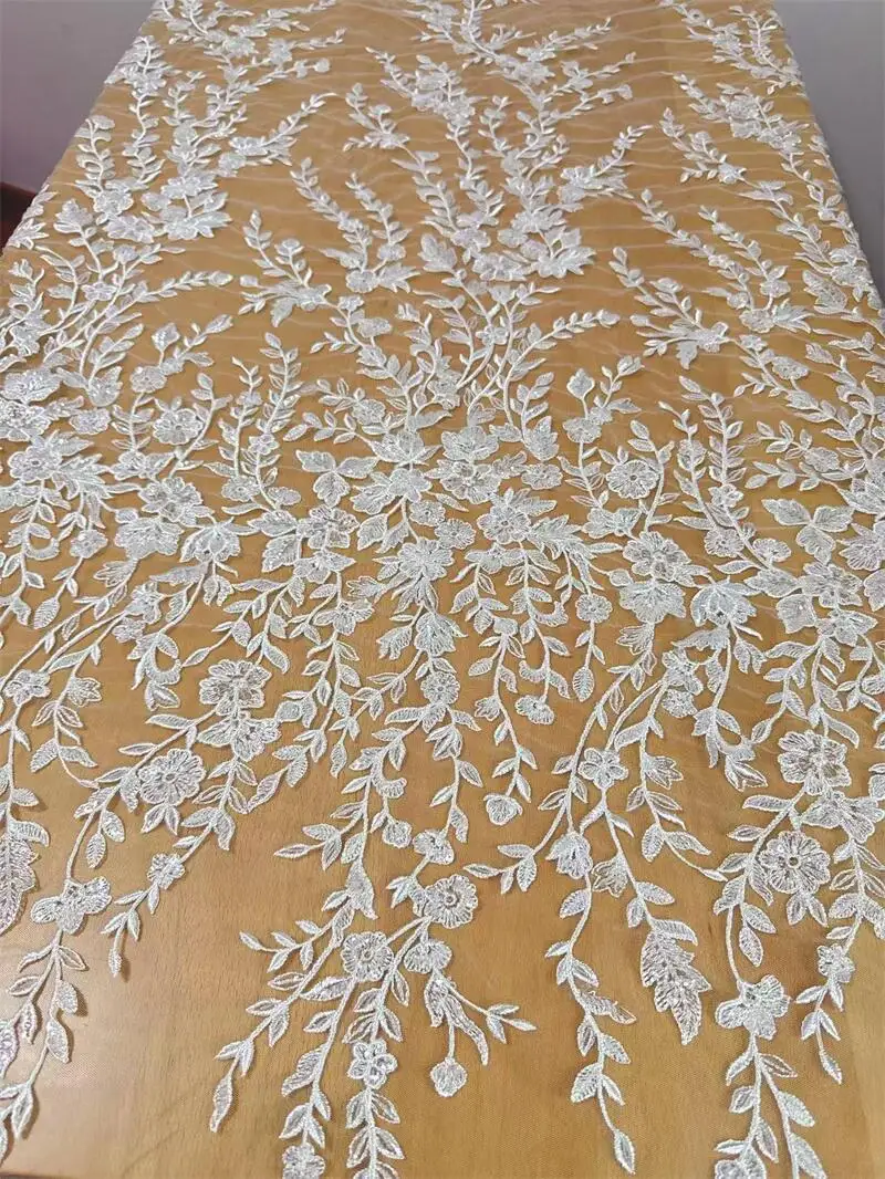Blumen- und Blättermuster Pailletten Bestickte Spitzenstoffe, für Kleider, Heimvorhänge, Tischfahnen, DIY-Nähzubehör – Detail 5