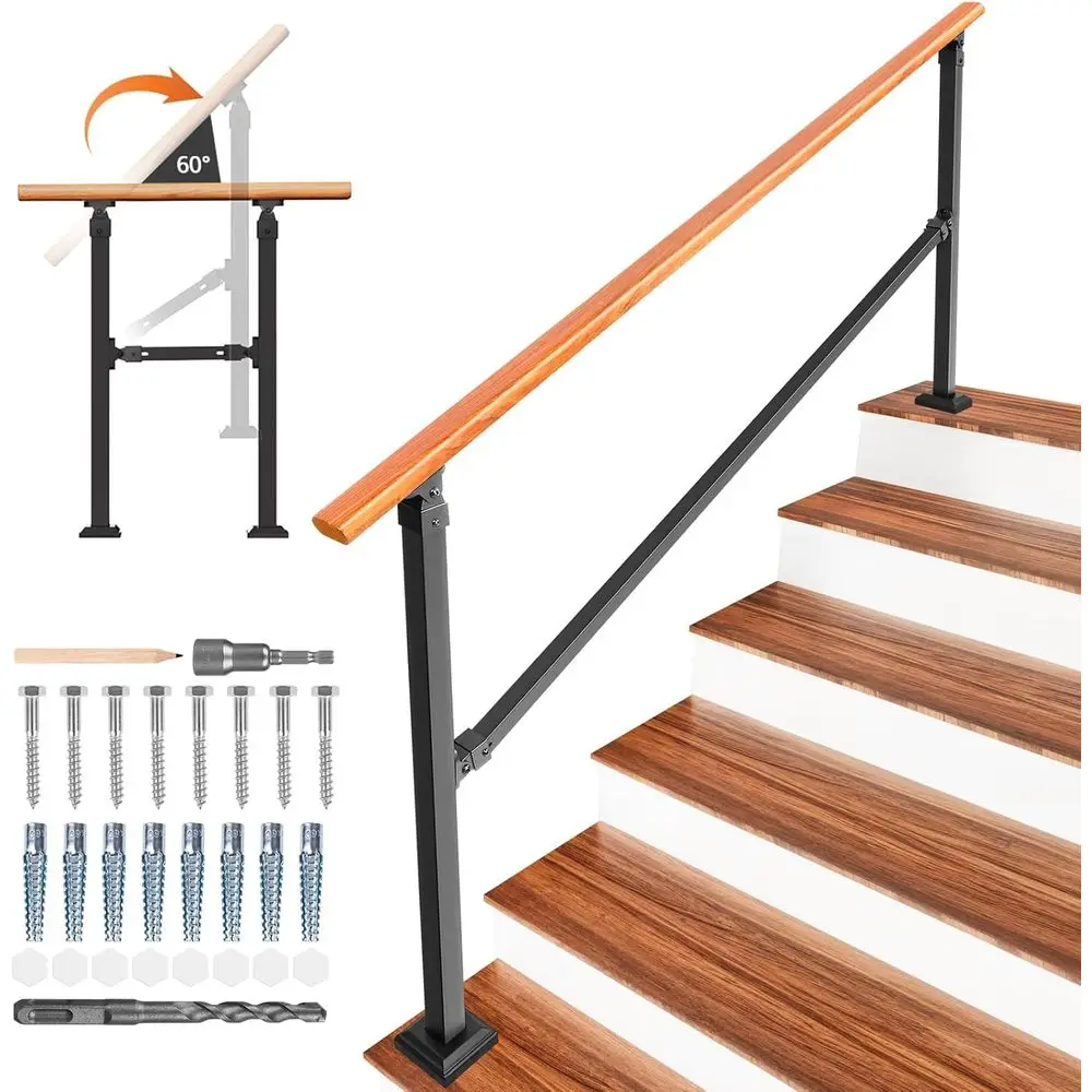 درابزين الخطوات الخارجية، درابزين الدرج الداخلي، درابزين معدني فولاذي خفيف لخطوات الشرفة/الخرسانة/الخشب، 1-6 خطوات، مقلد