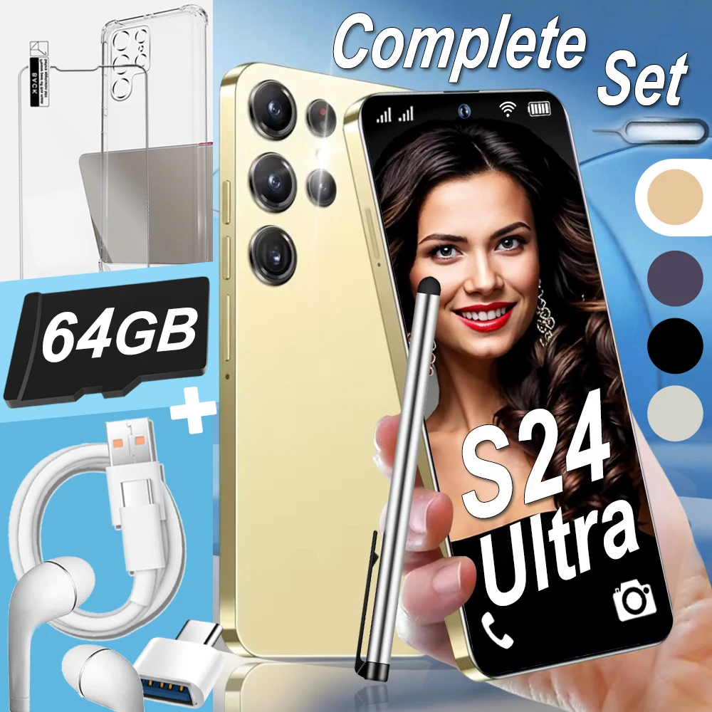 

Android Smart Phone S24 Ultra and 64GB TF Micro-SD Complete Set Original 7.3 Inch HD Full Screen Mobile Cell Phones OTG USB