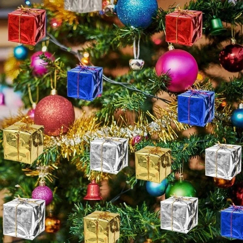 12/24/60pcs Mini Christmas Decoration Gift Boxes Color Small Gift Pack Venue Layout Christmas Tree Pendant Party Decoration