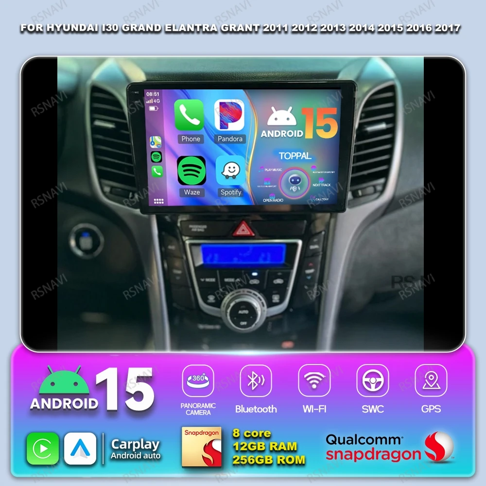 

Автомобильный радиоприемник Android 15 для Hyundai I30 Grand Elantra Grant 2011 2012 2013 2014 2015 2016 2017, беспроводной Carplay Auto BT 5G WIFI DVD