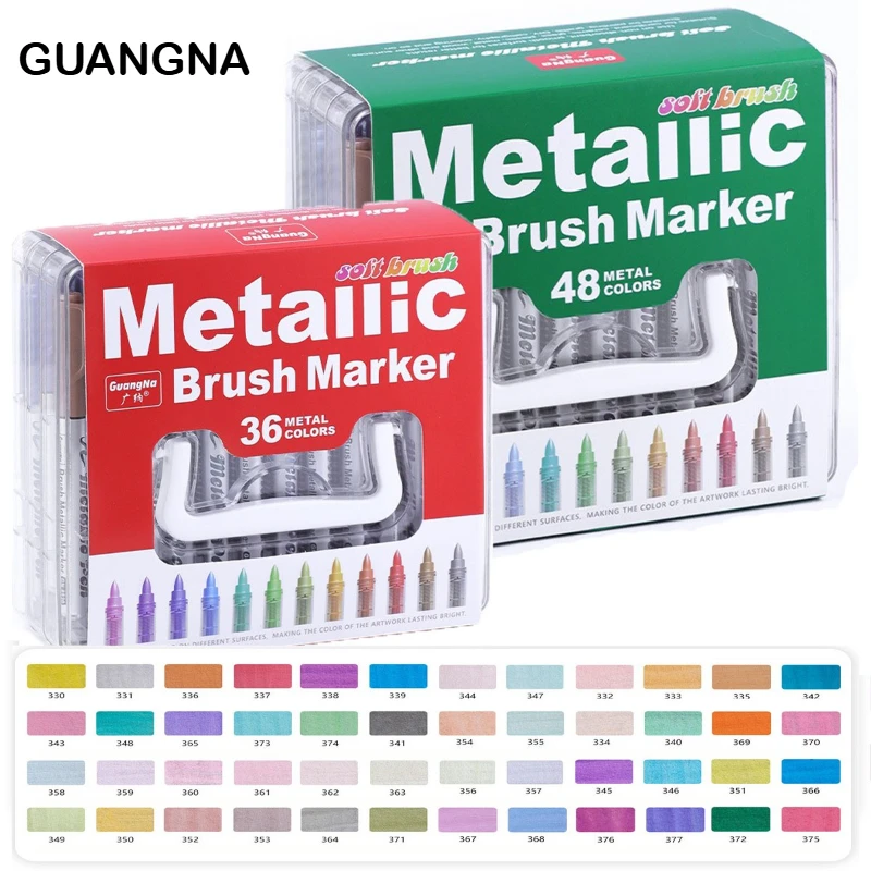 

GUANGNA 8520, 48/12 цветов, прямые жидкие металлические маркеры без кровотечения, мягкий наконечник, художественные школьные принадлежности, канцелярские принадлежности для граффити «сделай сам»