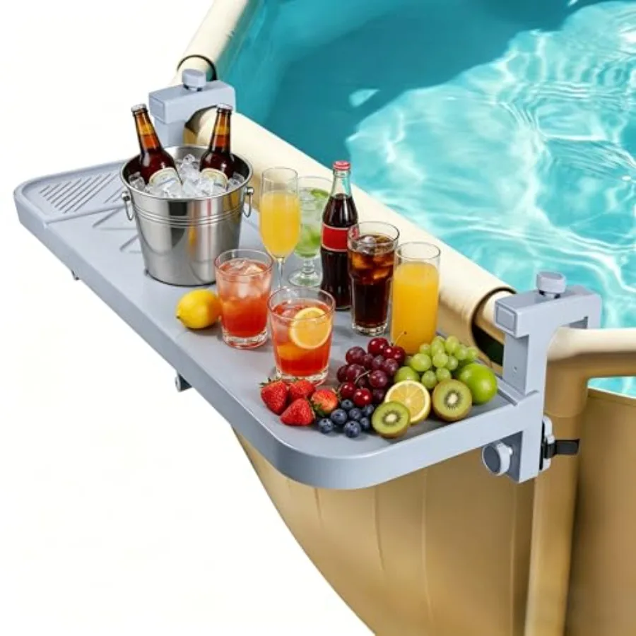 

Pool Bar for Above Ground Pool, 38.4 x 12 Inch Adjustable Poolside Table Foldable Swimming Pool Shelf Fits Round Oval Rectangle