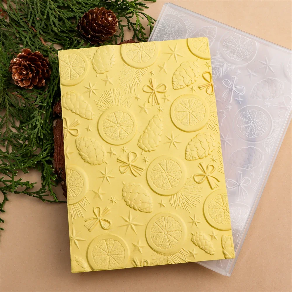 English Roses Cinnamon Sticks and Oranges 3D Embossing Folder for DIY Christmas Scrapbooking Adding Texture Paper Crafts Stencil