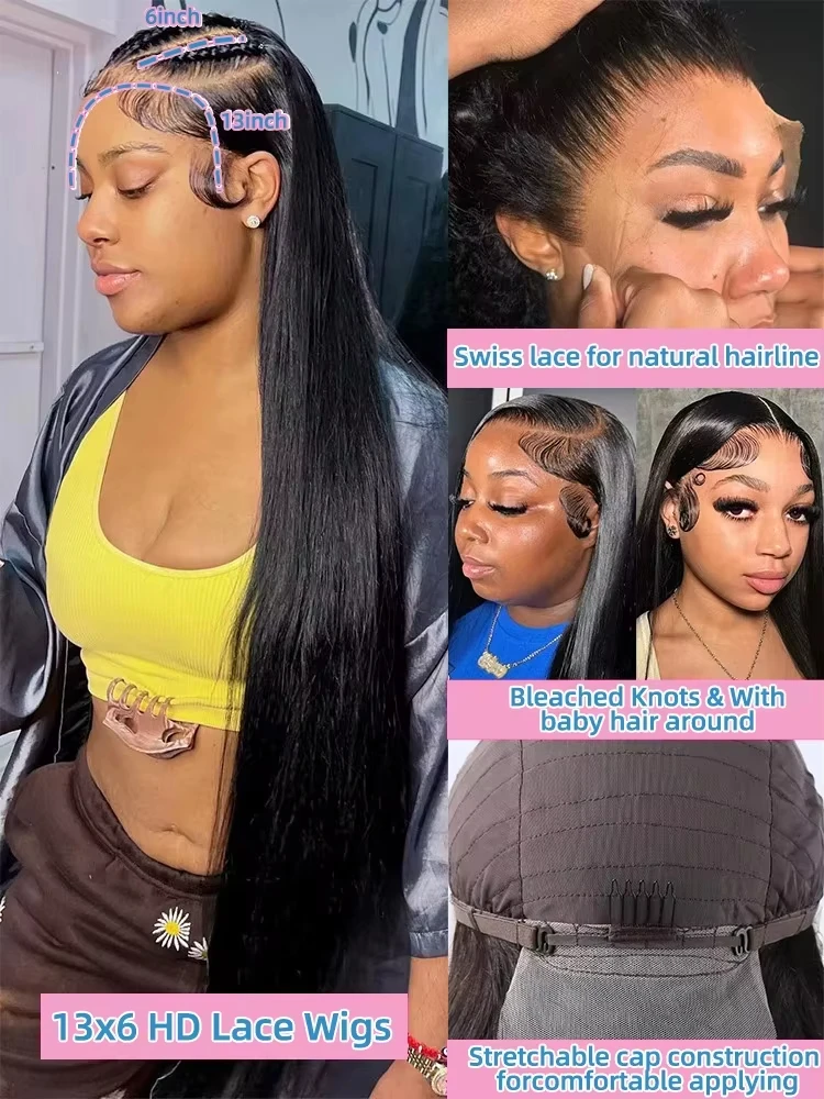 13x6 العظام مستقيم 100% شعر الإنسان الدانتيل الجبهة الباروكات البرازيلي غلويليس 30 36 بوصة مستقيم 13x4 HD الدانتيل الشفاف شعر مستعار أمامي