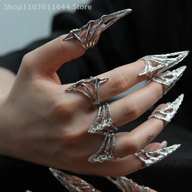 Punk Fashion Nail Cover Bone Ring Gothic Rock Machinery Manicure Fingertip Ring Multilayer Finger Rings Cosplay Jewelry Gifts