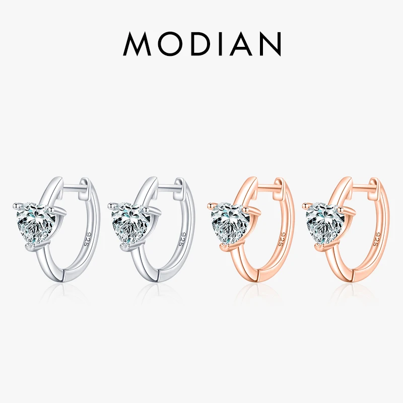 

MODIAN Pure 925 Sterling Silver Romantic Heart Ear Hoops For Women Fine Zircon Earrings Bridal Engagement Wedding Jewelry Gift