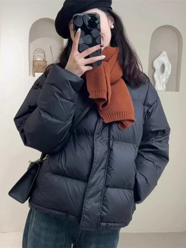 

Bla Stand Collar down Cotton Jaet Women's Autumn Winter Loose Fit Thiened Warm Cotton Coat Korean Sle Versatile Slimming