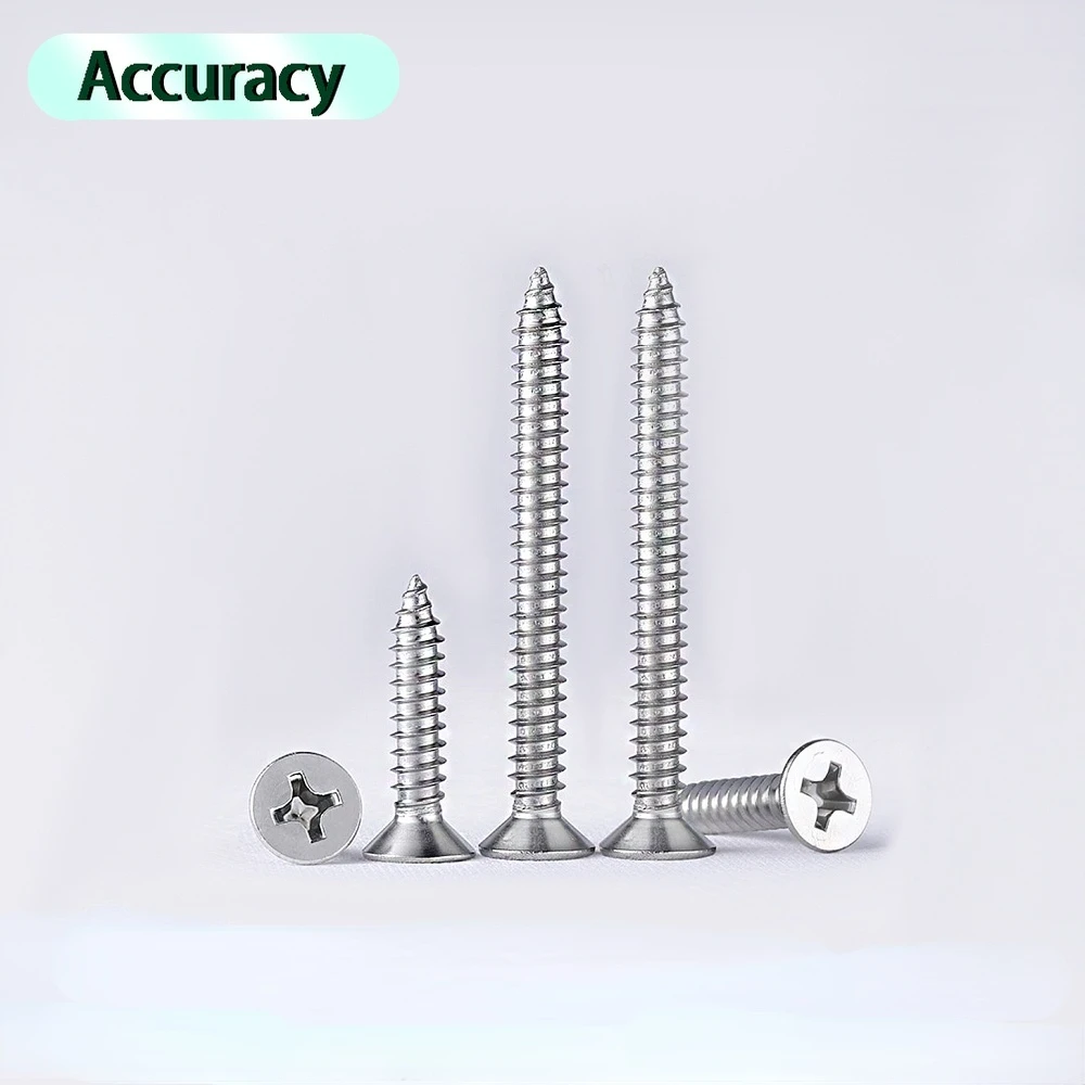 304 Stainless Steel Extended Screw Cross Countersunk Head Self-tapping Screw M4 Flat Head Accessories Round Head Screw