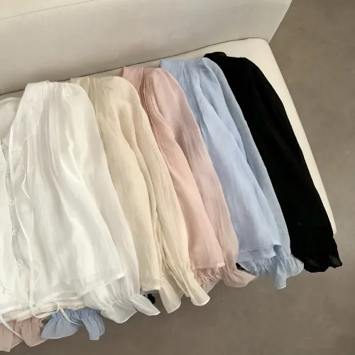 Korean Style Sweet Chiffon Shirt Women's Fashionable V-Neck Lace Trim Spring Versatile Pleated Design Special Top